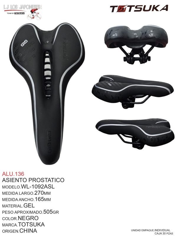ASIENTO GEL NEGRO MOD.WL-1092-ASL TG BIKE         (285MMX155MM)