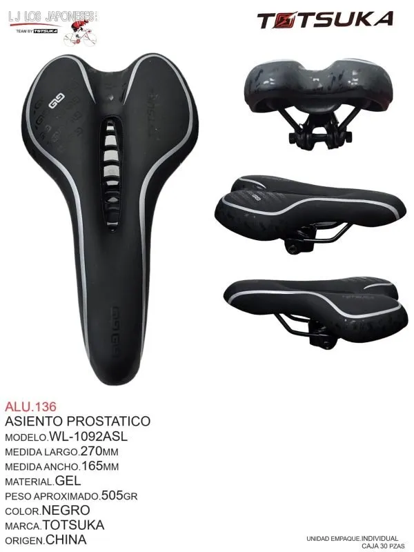 ASIENTO GEL NEGRO MOD.WL-1092-ASL TG BIKE         (285MMX155MM)