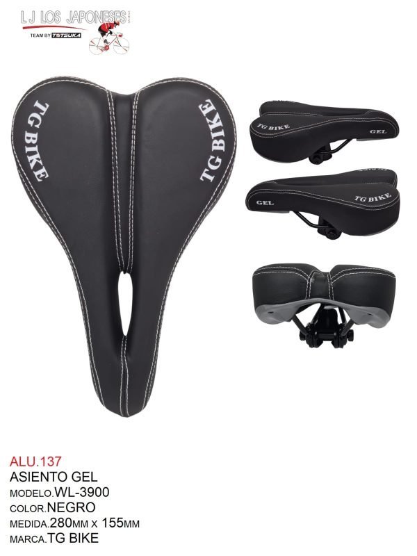 ALU.137 ASIENTO GEL NEGRO MOD.WL-3900 COMFORT TG BIKE (280MMX155MM)
