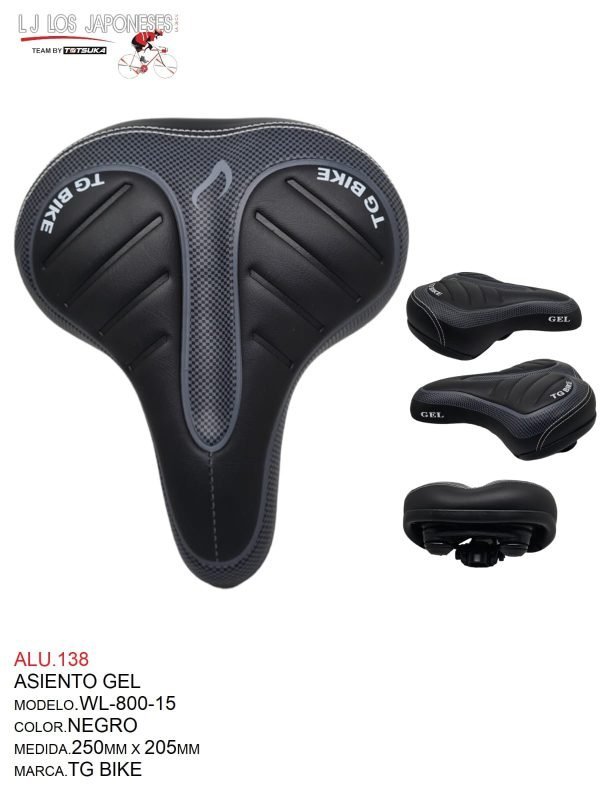 ALU.138 ASIENTO GEL NEGRO MOD.WL-800-15 COMFORT TG BIKE (250MMX205MM)