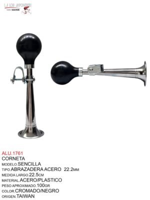 CORNETA SENCILLA CON ABRAZADERA DE ACERO 22.2MM CROMADA / NEGRO