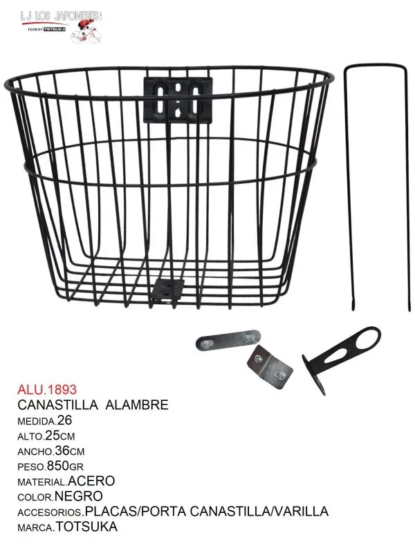 CANASTILLA 26 ALAMBRE NEGRO TOTSUKA ALTO.25CM-ANCHO.36CM-PESO.850GR
