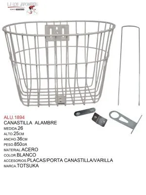 CANASTILLA 26 ALAMBRE BLANCO TOTSUKA ALTO.25CM-ANCHO.36CM-PESO.850GR