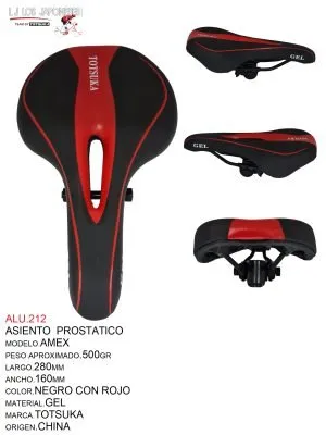 ASIENTO AMEX GEL NEGRO/ROJO MTB-CARRERA TOTSUKA (160MMX280MM)