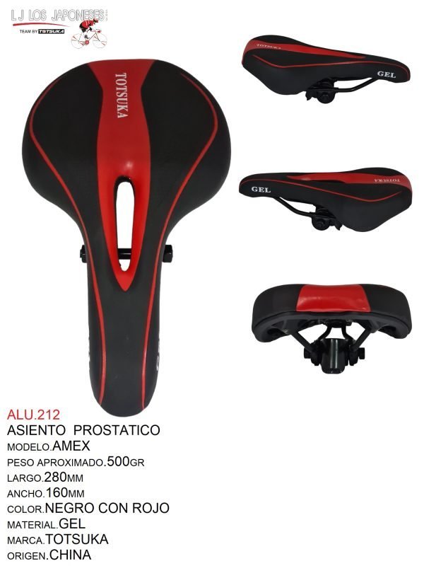 ALU.212 ASIENTO AMEX GEL NEGRO/ROJO MTB-CARRERA TOTSUKA (160MMX280MM)