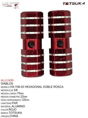 DIABLO HEXAGONAL RAYAS HX-Y06-03 ROJO ALUMINIO 25X70MM TOTSUKA CHINA