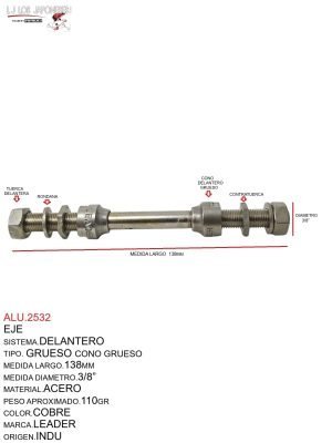 Eje Delantero Leader 138mm Cobre