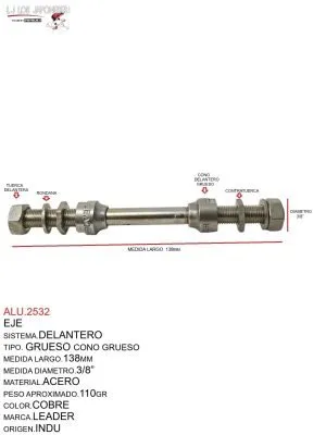 ALU.2532 Eje Delantero Leader 138mm Cobre