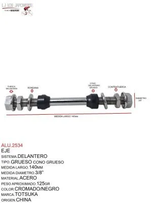 ALU.2534 Eje Delantero Totsuka 140mm Cromado/Negro