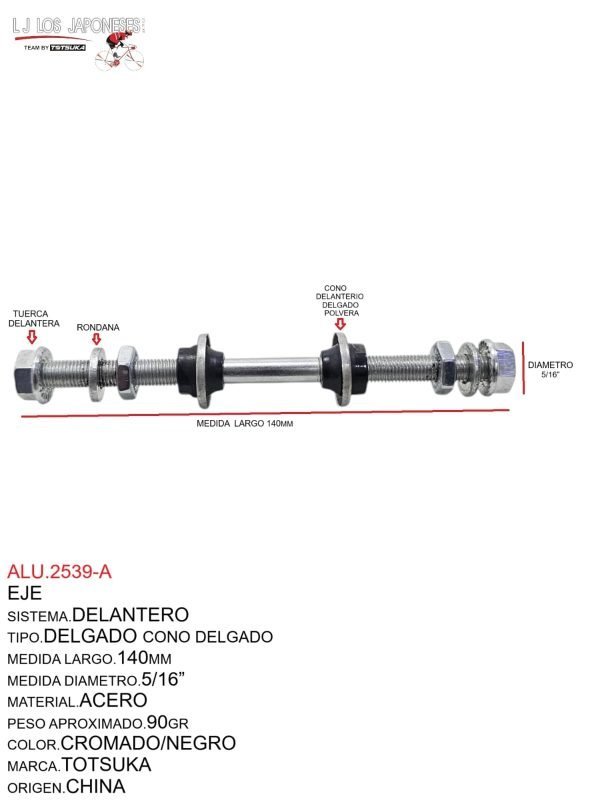 ALU.2539-A Eje Delantero Totsuka 140mm Cromado/Negro