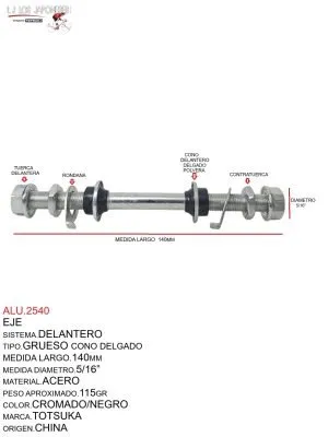 ALU.2540 Eje Delantero Totsuka 140mm Cromado/Negro