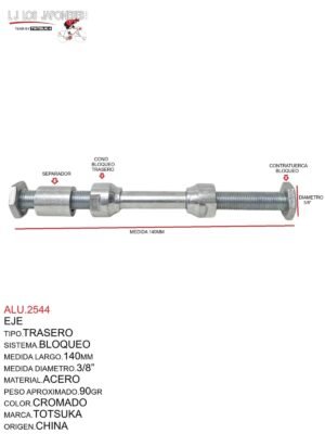 EJE TRASERO 140MM CROMADO TOTSUKA
