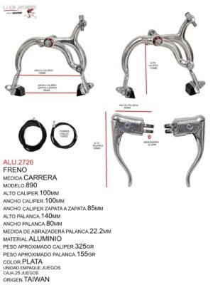 FRENO CARRERA 890 ALUMINIO TW PLATA