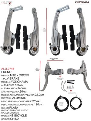 FRENO V BRAKE ALUMINIO PLATA TOTSUKA palanca aluminio completo