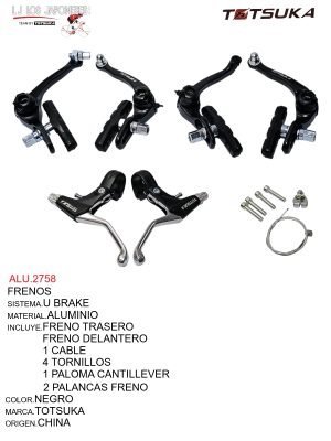 FRENO U BRAKE ALUMINIO COMPLETO TOTSUKA NEGRO CON PALANCAS DE FRENO