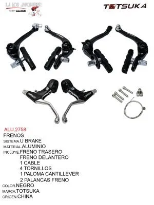 FRENO U BRAKE ALUMINIO COMPLETO TOTSUKA NEGRO CON PALANCAS DE FRENO