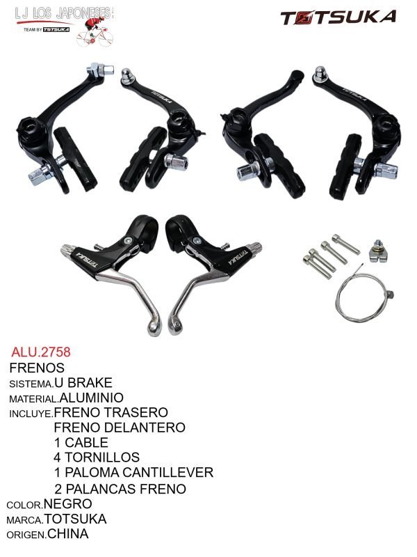 ALU.2758 FRENO U BRAKE ALUMINIO COMPLETO TOTSUKA NEGRO CON PALANCAS DE FRENO