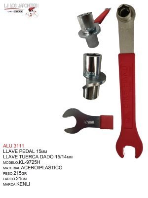 LLAVE PEDAL/LLAVE TUERCA DADO 14/15MM MOD. KL-9725H KENLI ROJO