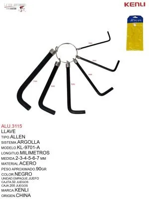 LLAVE ALLEN ARGOLLA 2-6 KL-9701-A JUEGO TOTSUKA NEGRO