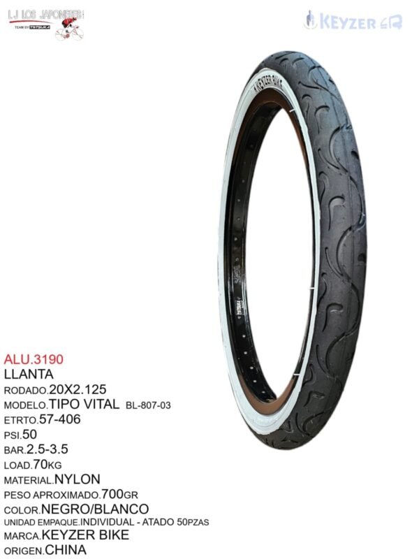 ALU.3190-1.jpeg LLANTA 20X2.125 NEGRO/BLANCO TIPO VITAL PQ-807 TOTSUKA CHINA