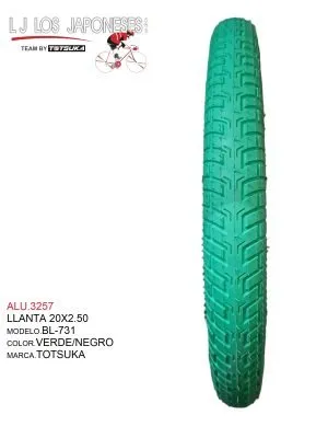 ALU.3257 LLANTA 20 X 2.50 BL-731 NGO/VERDE TOTSUKA