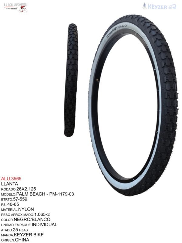 LLANTA  26X2.125 NEGRO/BLANCO PISO TACO TOTSUKA