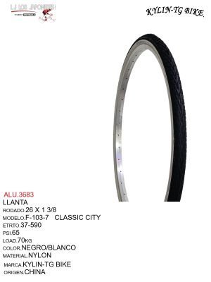LLANTA 26X1 3/8  NEGRO/BLANCO KYLIN  F-103