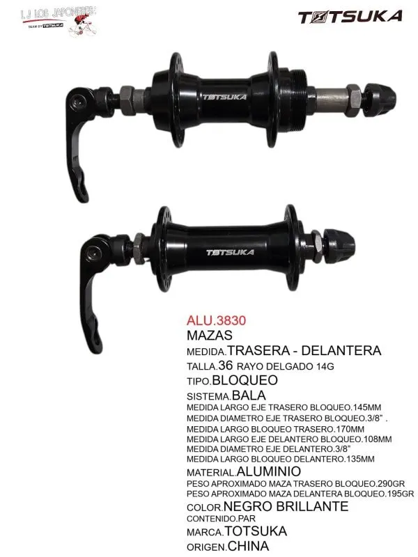 PAR DE MAZAS TRASERA Y DELANTERA DE 36 RAYOS BLOQUEO 3/8 COLOR NEGRO