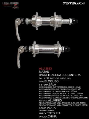 PAR DE MAZAS TRASERA Y DELANTERA DE 36 RAYOS BLOQUEO 3/8 COLOR ALUMINIO
