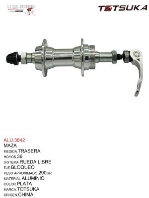 MAZA 36 TRASERA CON BLOQUEO  ALUMINIO  PLATA TOTSUKA