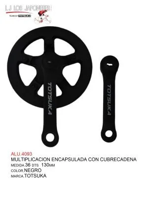 ALU.4093 Multiplicación sencilla para sistema cuadro, estrella de 36DTS, palanca de 130mm, pedal de 9/16. Material plástico/acero encapsulado, color negro, peso 470g (estrella) y 255g (palanca).