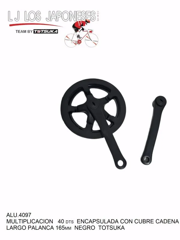 ALU.4097-2 Multiplicación sencilla para sistema cuadro, estrella de 40DTS, palanca de 170mm, pedal de 9/16. Material plástico/acero encapsulado, color negro, peso 600g (estrella) y 310g (palanca).