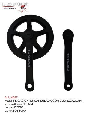 Multiplicación sencilla para sistema cuadro, estrella de 40DTS, palanca de 170mm, pedal de 9/16. Material plástico/acero encapsulado, color negro, peso 600g (estrella) y 310g (palanca).