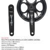 Multiplicación sencilla para sistema cuadro, estrella de 48DTS, palanca de 170mm, pedal de 9/16. Material plástico/acero encapsulado, color negro, peso 655g (estrella) y 330g (palanca).