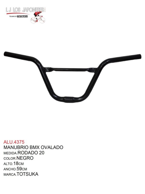 MANUBRIO BMX OVALADO 20 NEGRO TOTSUKA ALTO.20CM- ANCHO 60CM