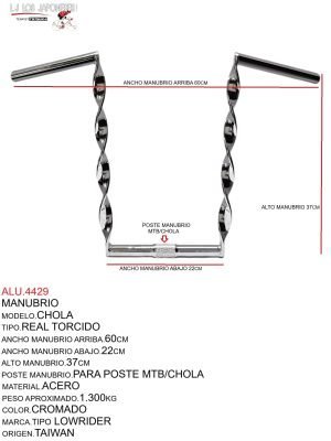 MANUBRIO MODELO.CHOLA, TIPO.REAL TORCIDO, PARA POSTE MTB/CHOLA