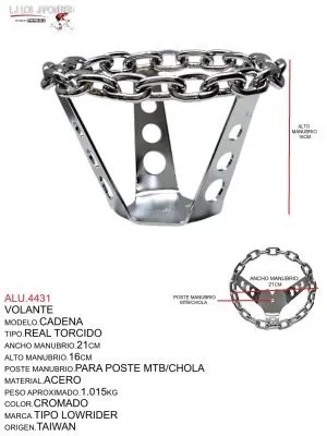 VOLANTE MODELO.CADENA, TIPO.REAL TORCIDO, PARA POSTE MTB/CHOLA