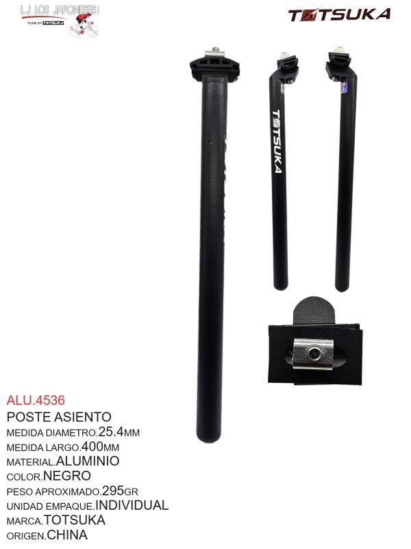 ALU.4536 POSTE ASIENTO ALUMINIO 25.4X300MM NEGRO TOTSUKA