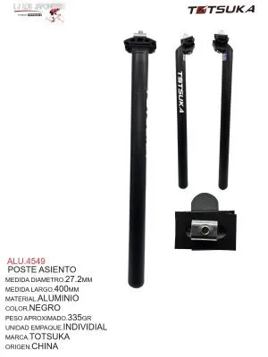 POSTE ASIENTO ALUMINIO 27.2X400MM NEGRO TOTSUKA