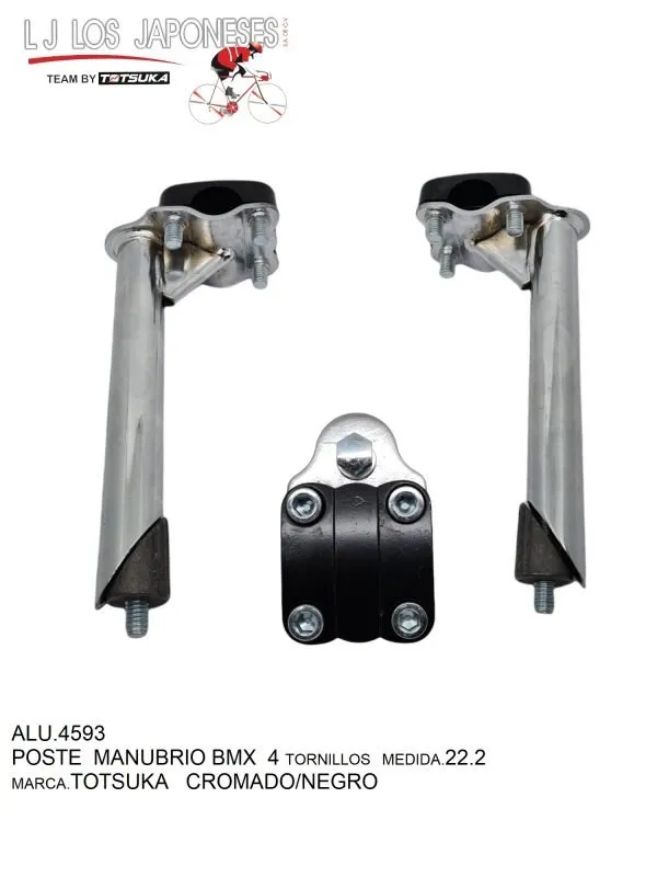 ALU.4593 POSTE DE MANUBRIO BMX 4 TORNILLOS 22.2 JRS TOTSUKA CROMADO