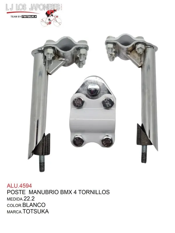 POSTE DE MANUBRIO BMX 4 TORNILLOS 22.2 JRS TOTSUKA BLANCO