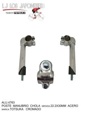 POSTE MANUBRIO CHOLA  22.2X30MM ACERO  CROMADO