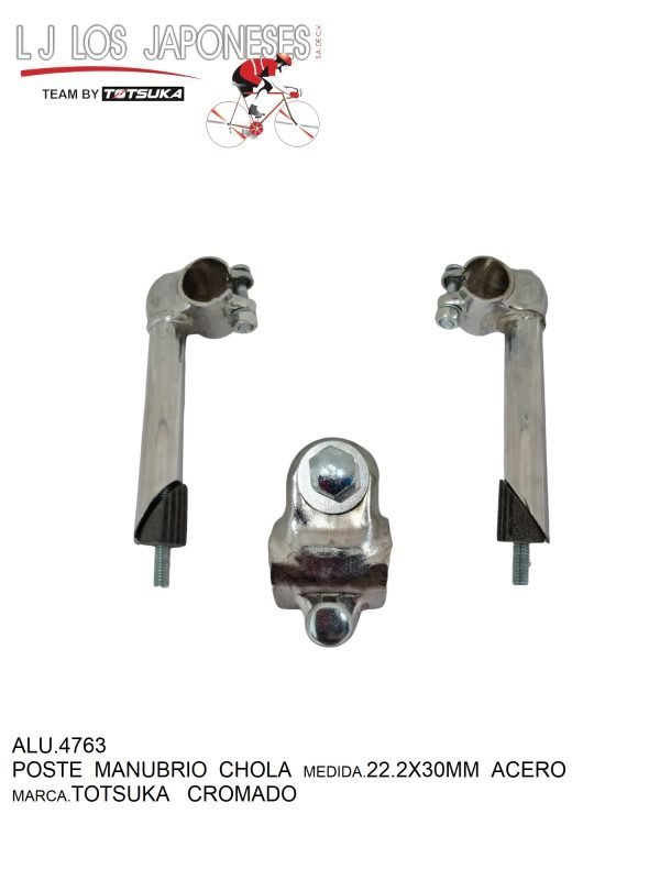 ALU.4763 POSTE MANUBRIO CHOLA 22.2X30MM ACERO CROMADO