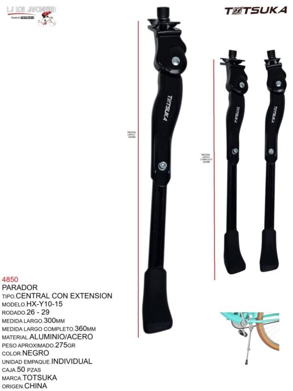 PARADOR CENTRAL ALUMINIO /ACERO CON EXTENSION R-26-29 NEGRO TOTSUKA
