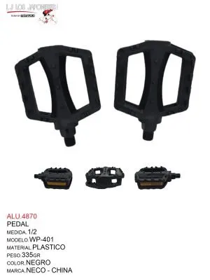 PEDAL 1/2 PLASTICO NEGRO  WP-401 NECO - CHINA  PESO.335GR