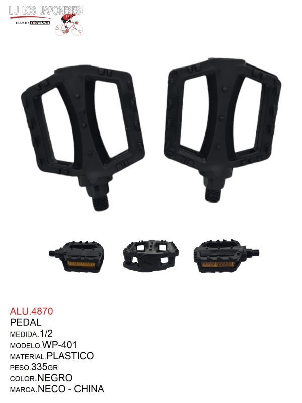 ALU.4870 PEDAL 1/2 PLASTICO NEGRO WP-401 NECO - CHINA PESO.335GR