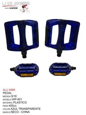 PEDAL 9/16 PLASTICO AZUL TRANSPARENTE  WP-601  NECO - CHINA