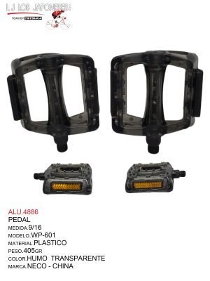 PEDAL 9/16 PLASTICO HUMO  TRANSPARENTE  WP-601 NECO - CHINA