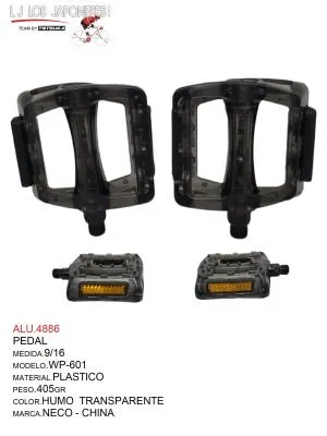 ALU.4886 PEDAL 9/16 PLASTICO HUMO TRANSPARENTE WP-601 NECO - CHINA