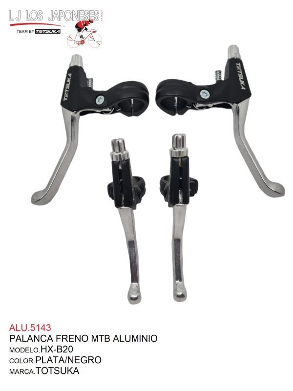 ALU.5143-2 PALANCA MTB FRENO ALUMINIO HX-B20 PLATA/NEGRO TOTSUKA
